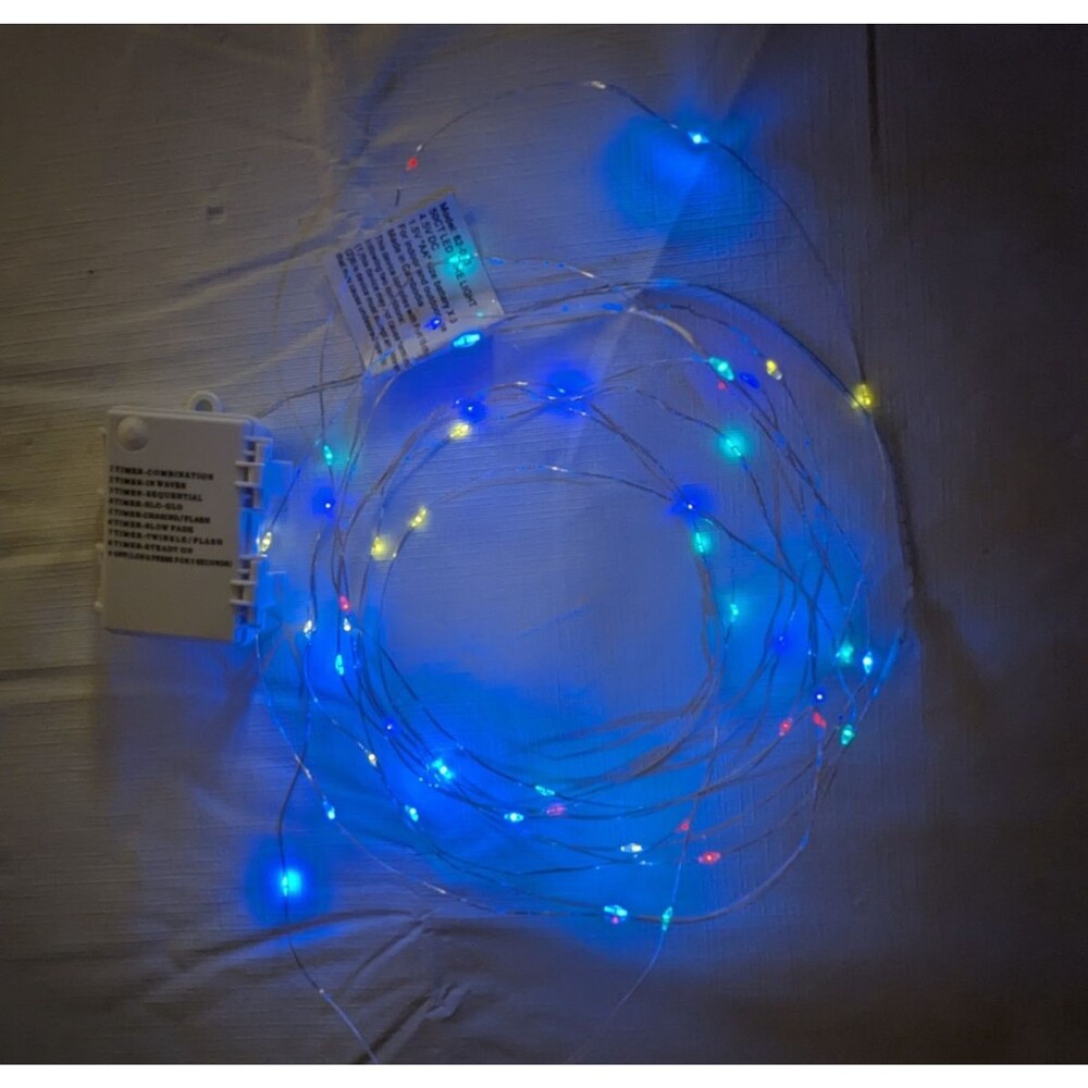 Mainstays Battery Operated LED Wire Lights 50-Count Multicolor 8 Mode 16ft EUC